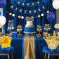 Blue And Gold Birthday Decorations for Men,Fringe Curtains Happy Birthday Banner,Red balloons,Cake Toppers for Boys
