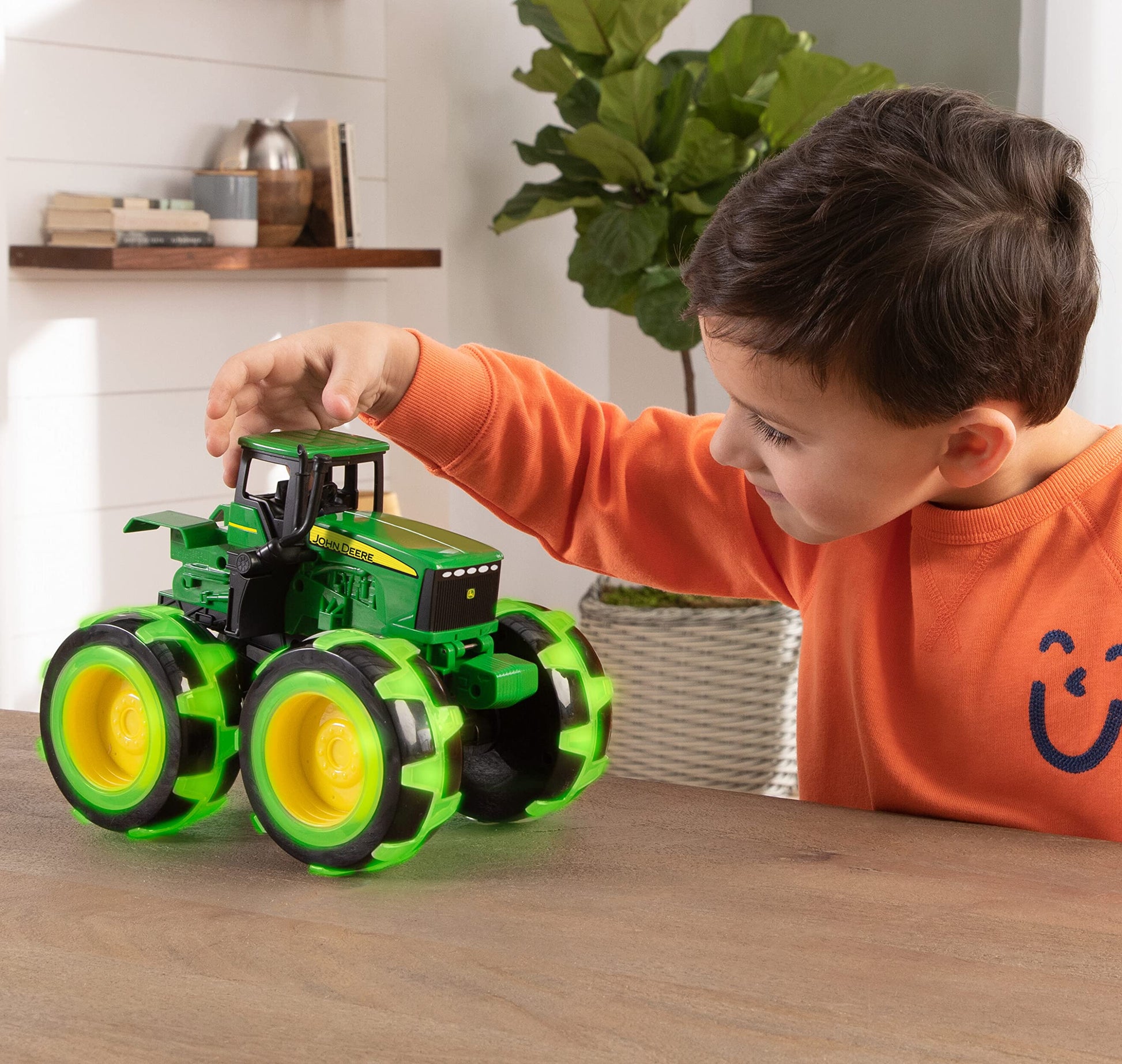 TOMY Monster Treads Lightning Wheels - John Deere Tractor - Motion Activated Light Up Monster Truck Toy - John Deere Tractor Toys - Frustration Free