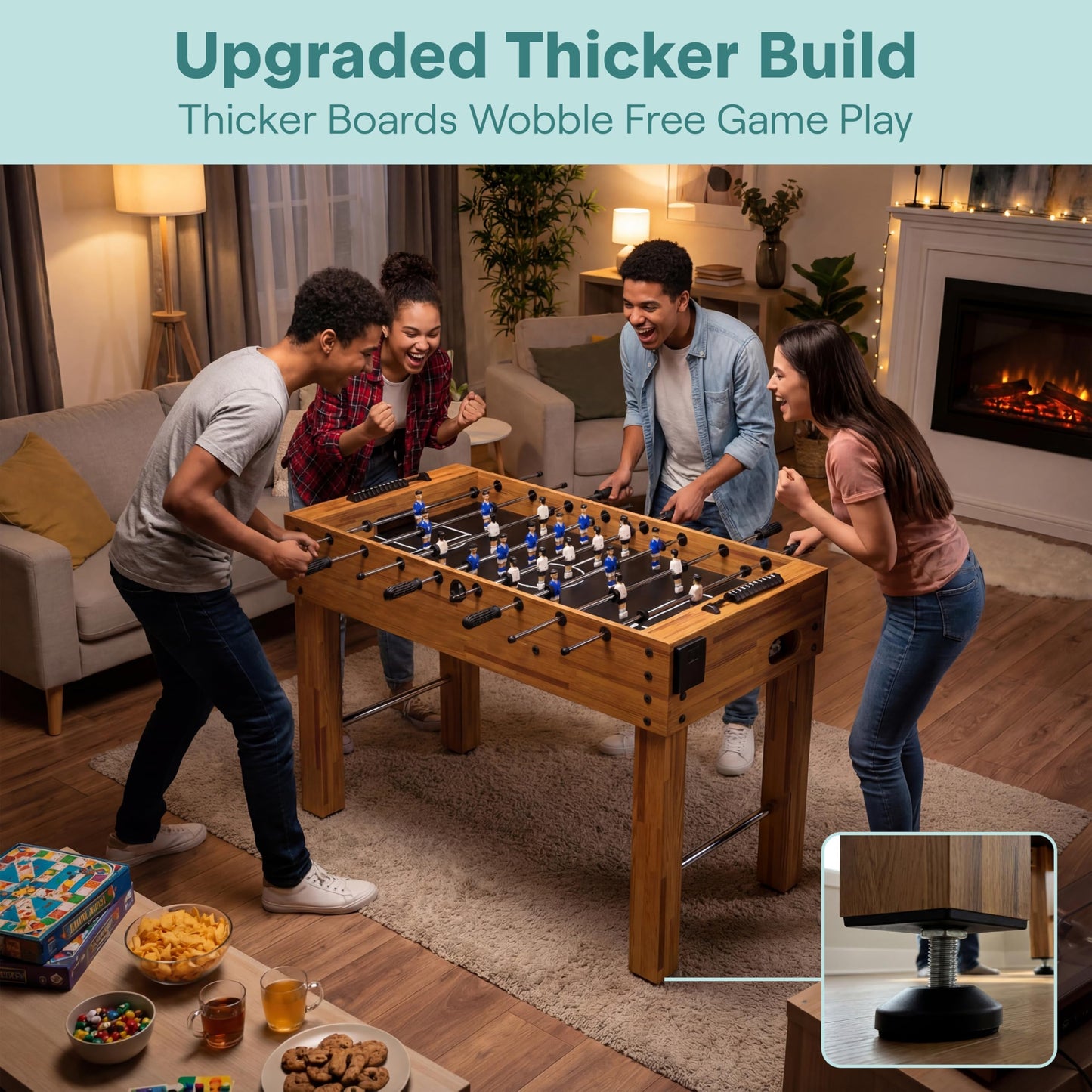 SereneLife 48in Foosball Table, Competition Size Soccer Game Table for Kids and Adults, Home Game Room Arcade Set, Leveling Legs, Engineered Wood
