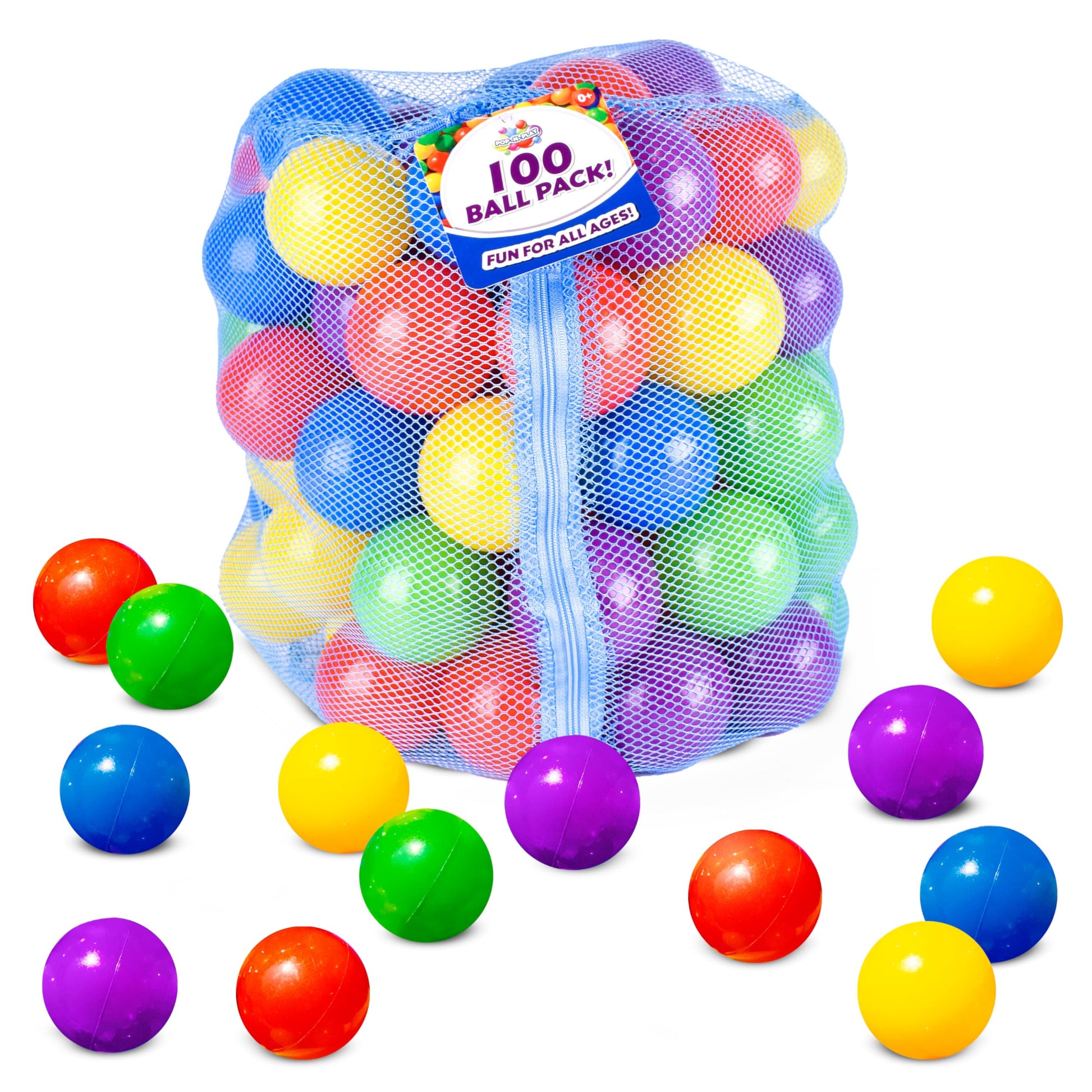100 Count Multi Colored Play Balls - BPA Free, Crush Proof, Storage Bag
