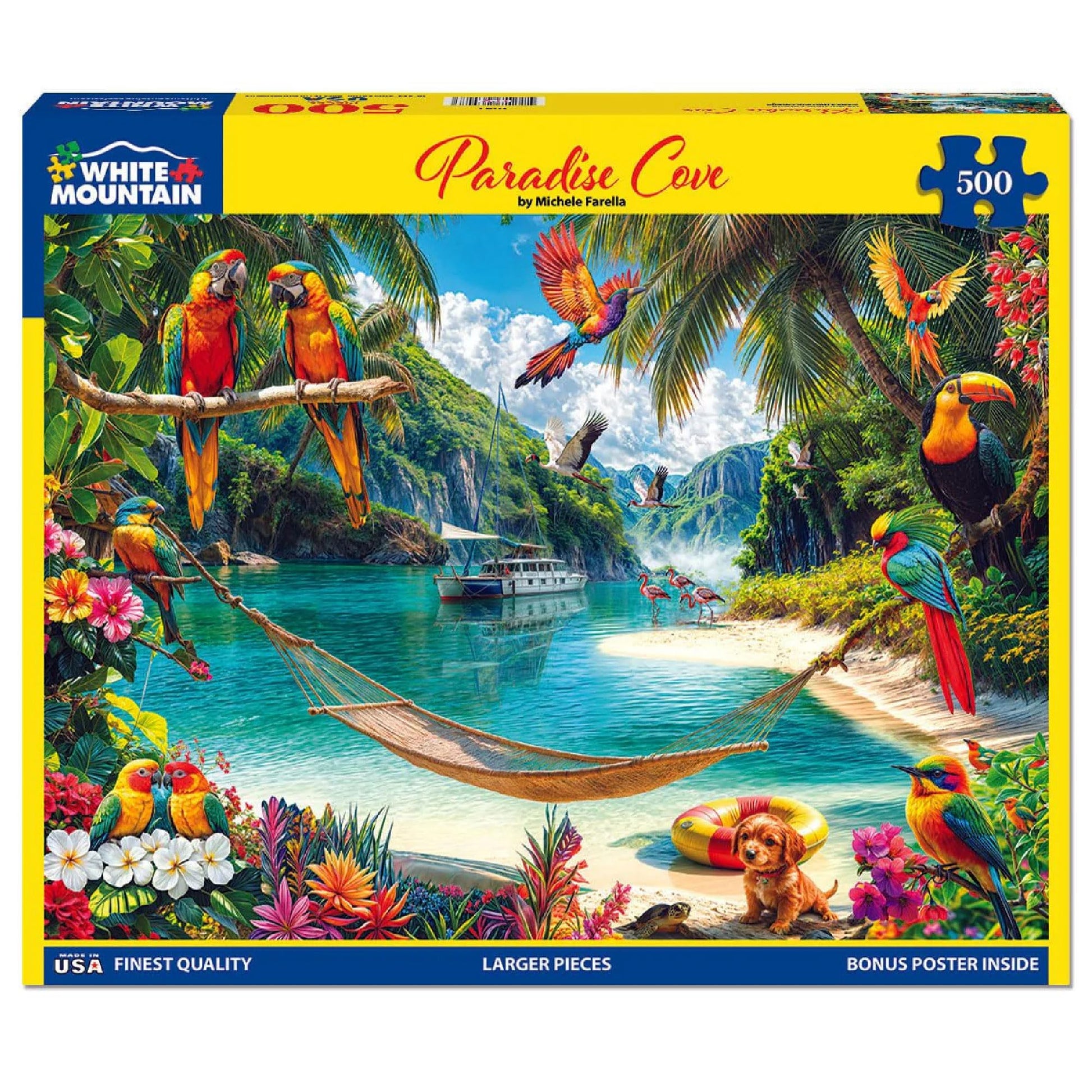 White Mountain 500 Piece Jigsaw Puzzle Spring Flower Bird Puzzles With Large Pieces Gift for Adults and Family 18"x24" - Paradise Cove