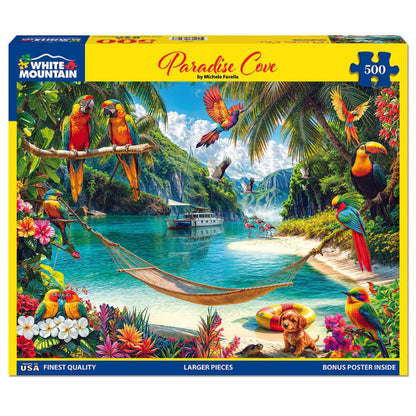 White Mountain 500 Piece Jigsaw Puzzle Spring Flower Bird Puzzles With Large Pieces Gift for Adults and Family 18"x24" - Paradise Cove
