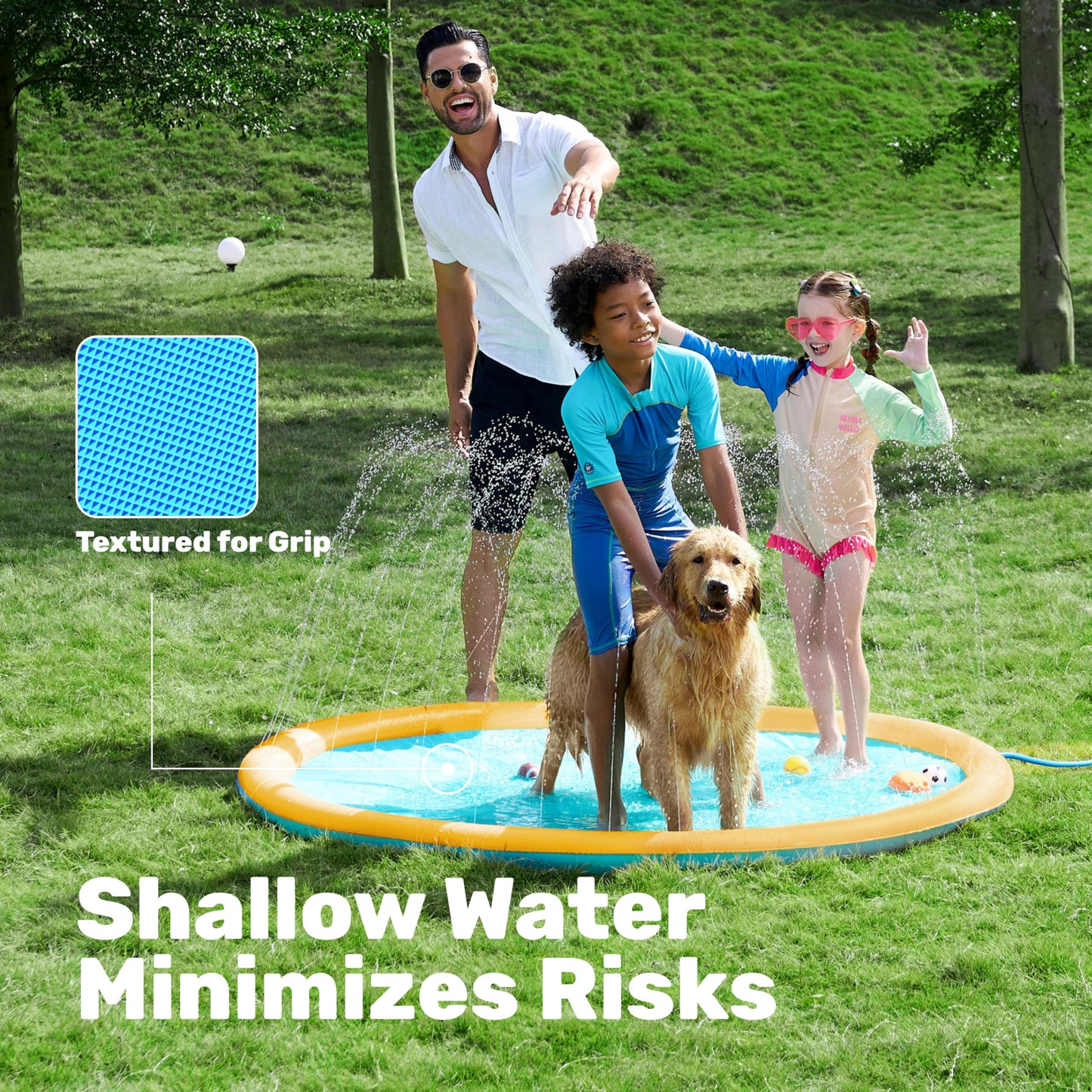 SLOOSH 72" Non-Slip Splash Pad Sprinkler - Outdoor Water Play Toys Backyard Fountain Mat for Toddlers Kids Dogs, Thickened Sprinkler Outside Pool