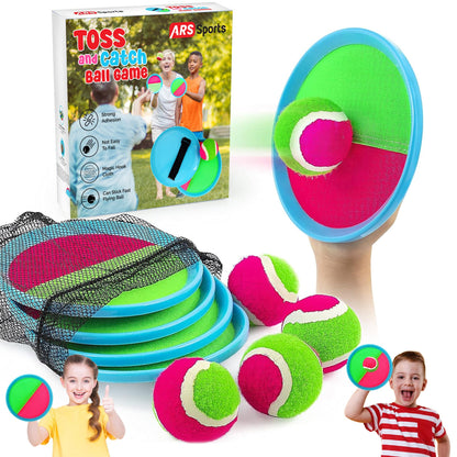 ARS Sports Kids Toys Toss and Catch Ball Game Set, Classic Outdoor Games with 4 Paddles 4 Balls and 1 Storage Bag, Beach Games, Yard Games, Kids