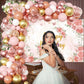 Rose Gold Floral Birthday Decorations for Women,Balloon Garland Kit, Pastel Nude Pink Metallic Matte White Balloons with Gold RoseGold Confetti