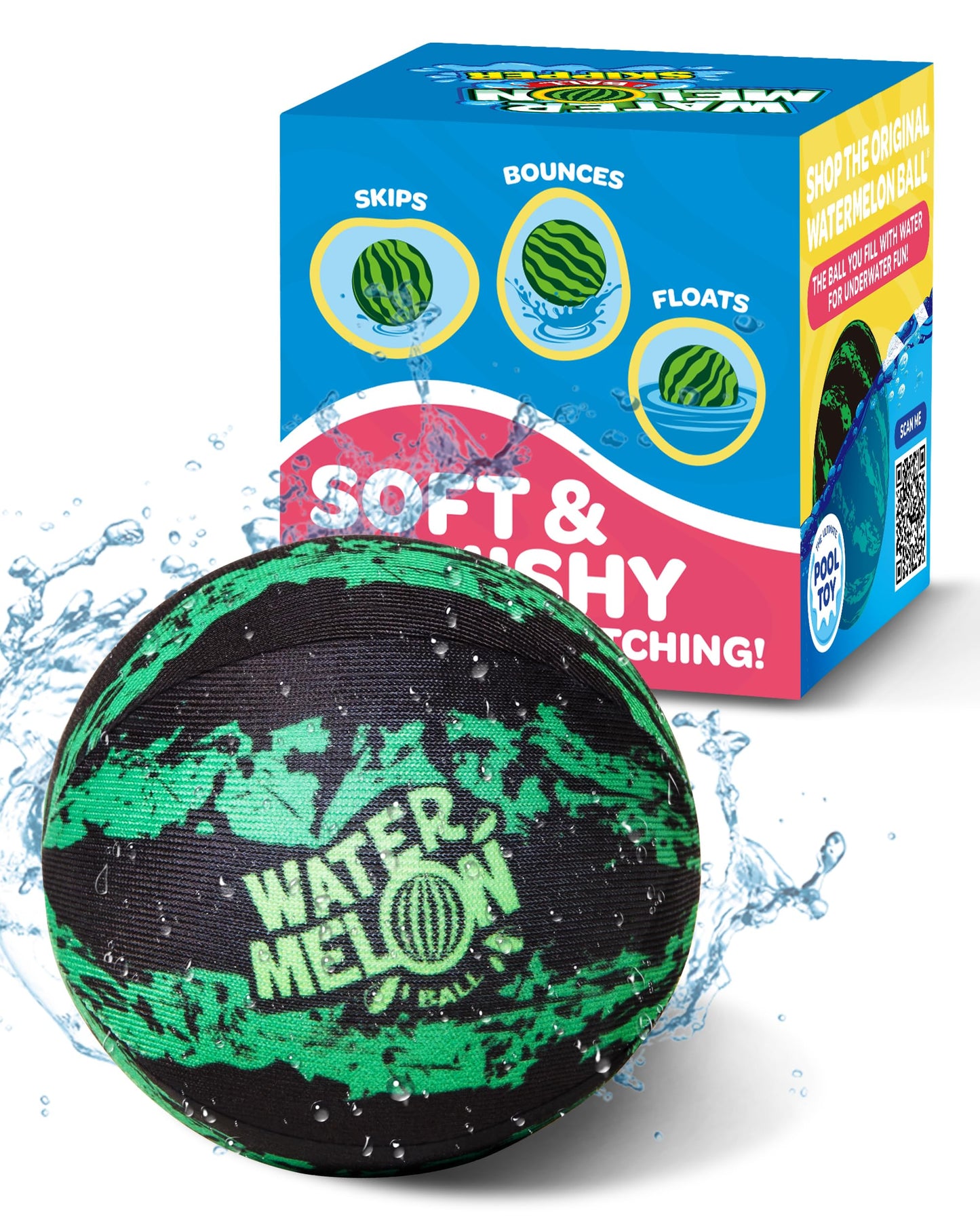 Watermelon Ball Skipping Ball - Water Toys for Pool, Beach & Lake, Perfect for Kids, Teens & Family Fun, Summer Must Have (2.2” Green Ball, 1-Pack)