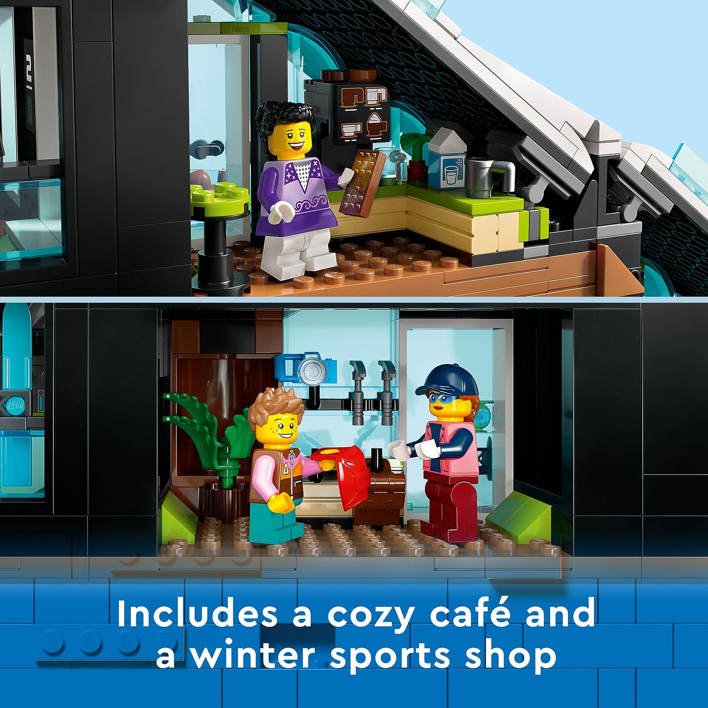 LEGO City Ski and Climbing Center Building Toy Set, 3-Level Building with a Ski Slope, 8 Minifigures and 2 Animal Figures for Imaginative Winter