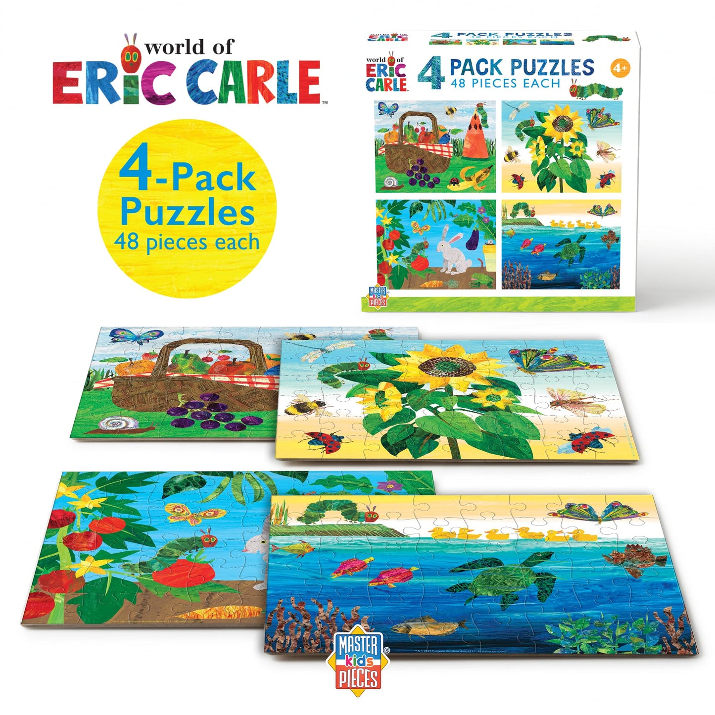 MasterPieces Eric Carle 4-Pack 100 Piece Jigsaw Puzzles - Jigsaw Puzzle with Vibrant Artwork and Durable Pieces - Fun Family Activity, Brain