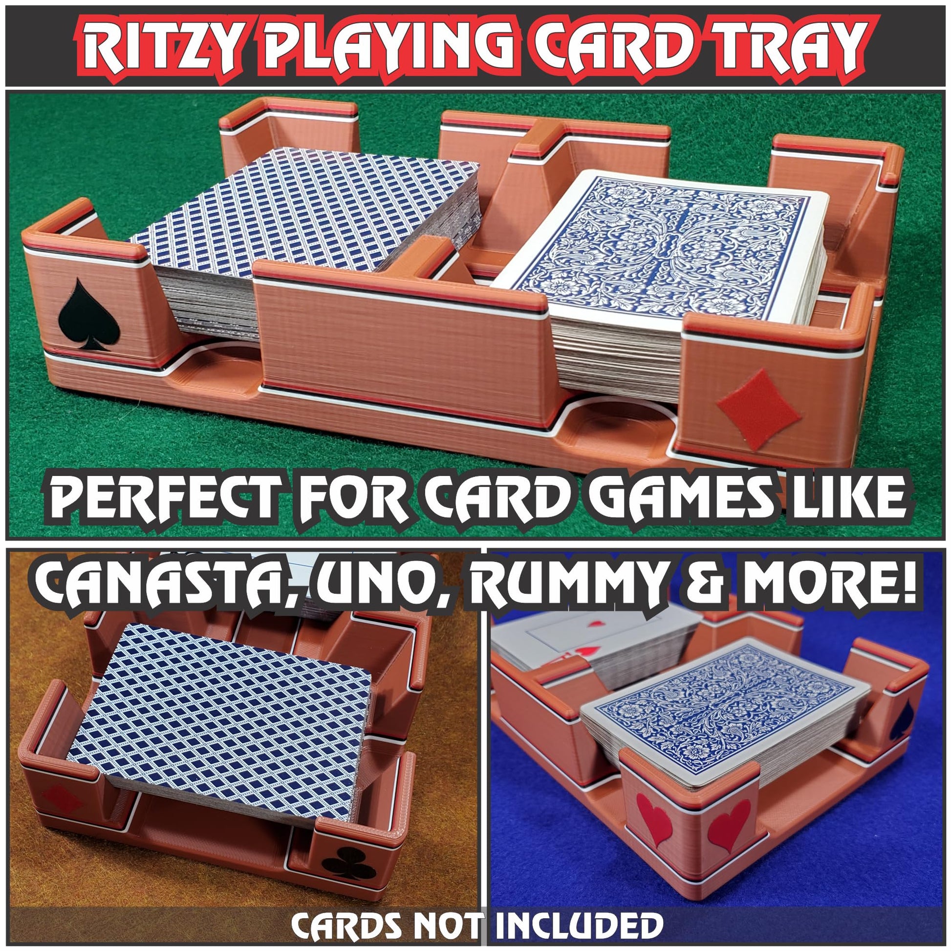 Ritzy 2 Deck Swivel Playing Card Tray, 1-2 Decks: US Made(Steampunk Copper)