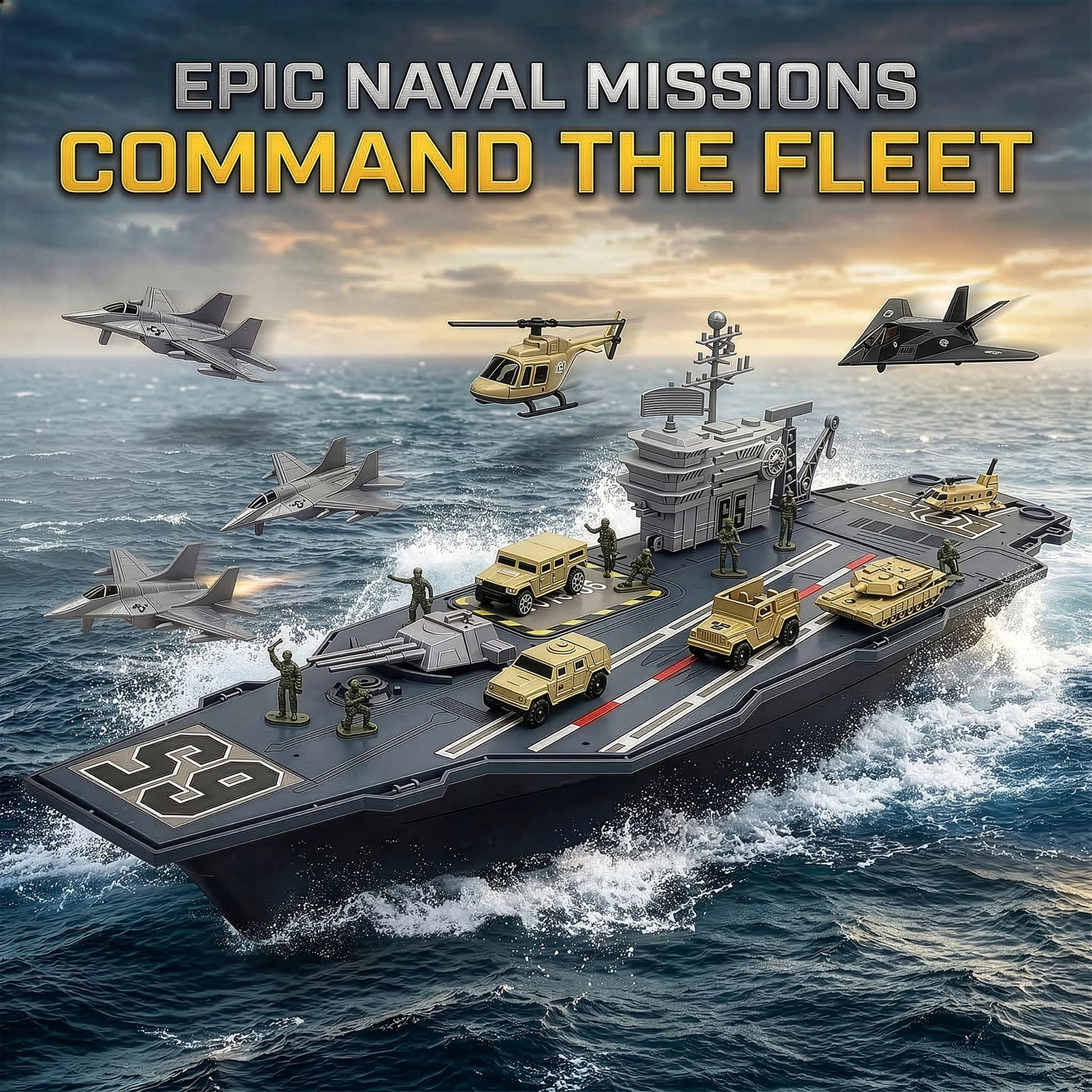 33-Inch Aircraft Carrier Mega Playset - Ultimate Military Battle Set for Boys with Realistic Battleship, Fighter Jets, Toy Soldier Figures, Military