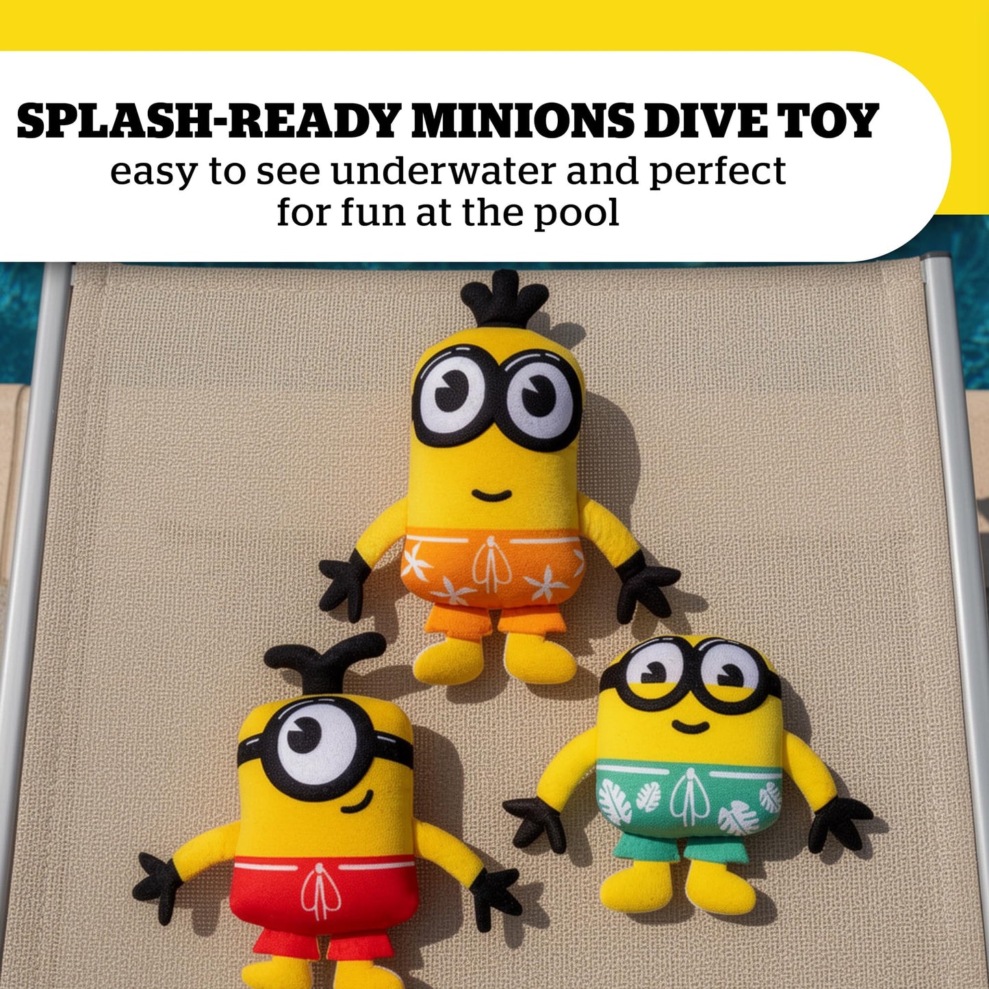 BigMouth Inc Minions Dive Toys for Pool - 3 Pack Kids Underwater Swimming Toy Set, Soft Neoprene Dive Sticks for Swim Practice, Pool Games & Summer