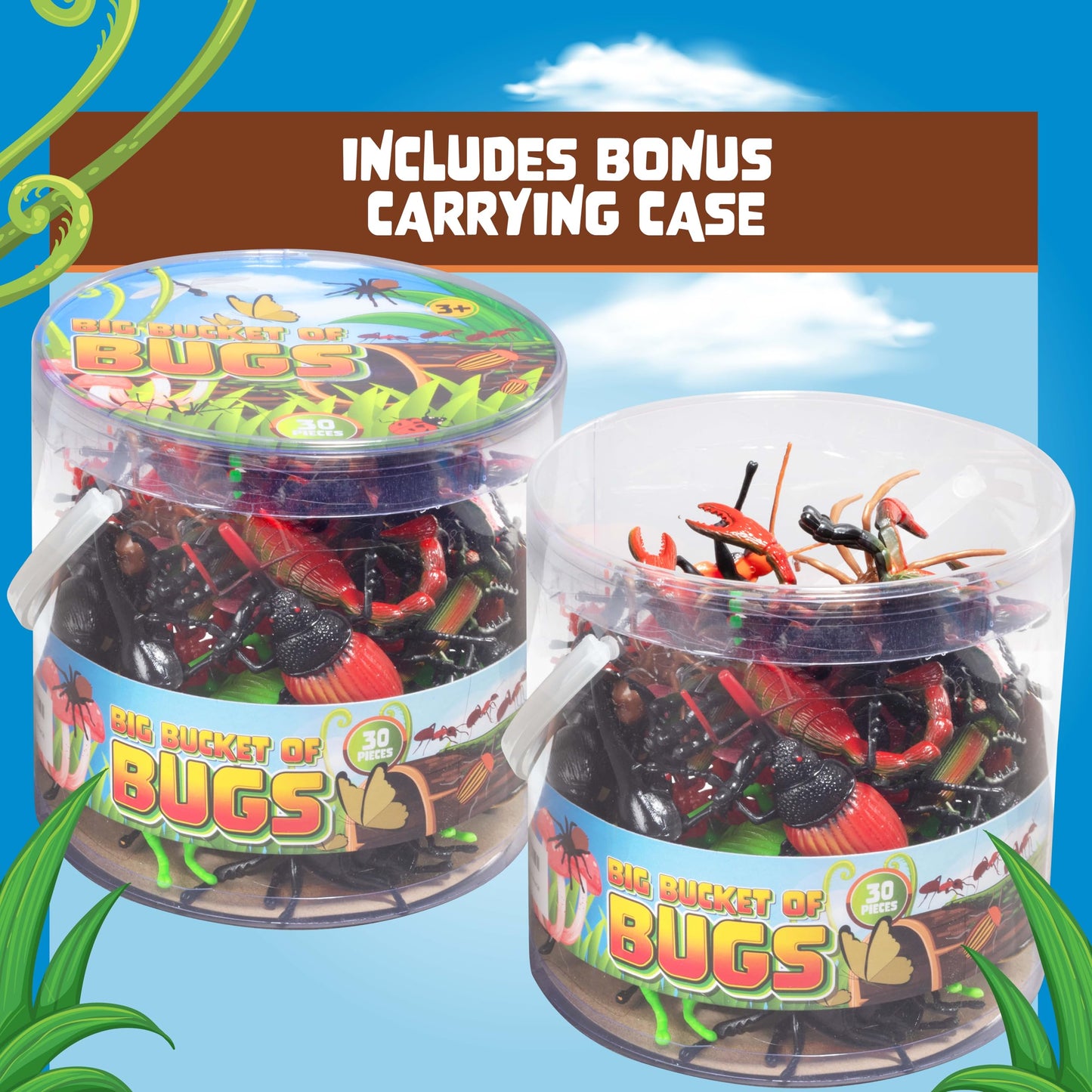 SCS Direct Bug Toys 30PCS - Large Insect & Spider Figures Playset with Grasshoppers, Beetles, Arachnids & Crawly Bugs - Realistic Plastic Animal Toys