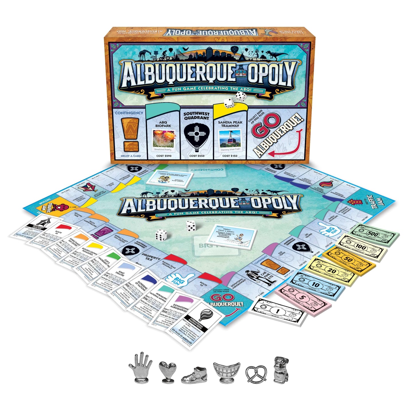 Late for the Sky Albuquerque-Opoly City Board Game - Property Trading Family Game, 2-6 Players, Ages 8+, Explore Albuquerque Landmarks, Fast or