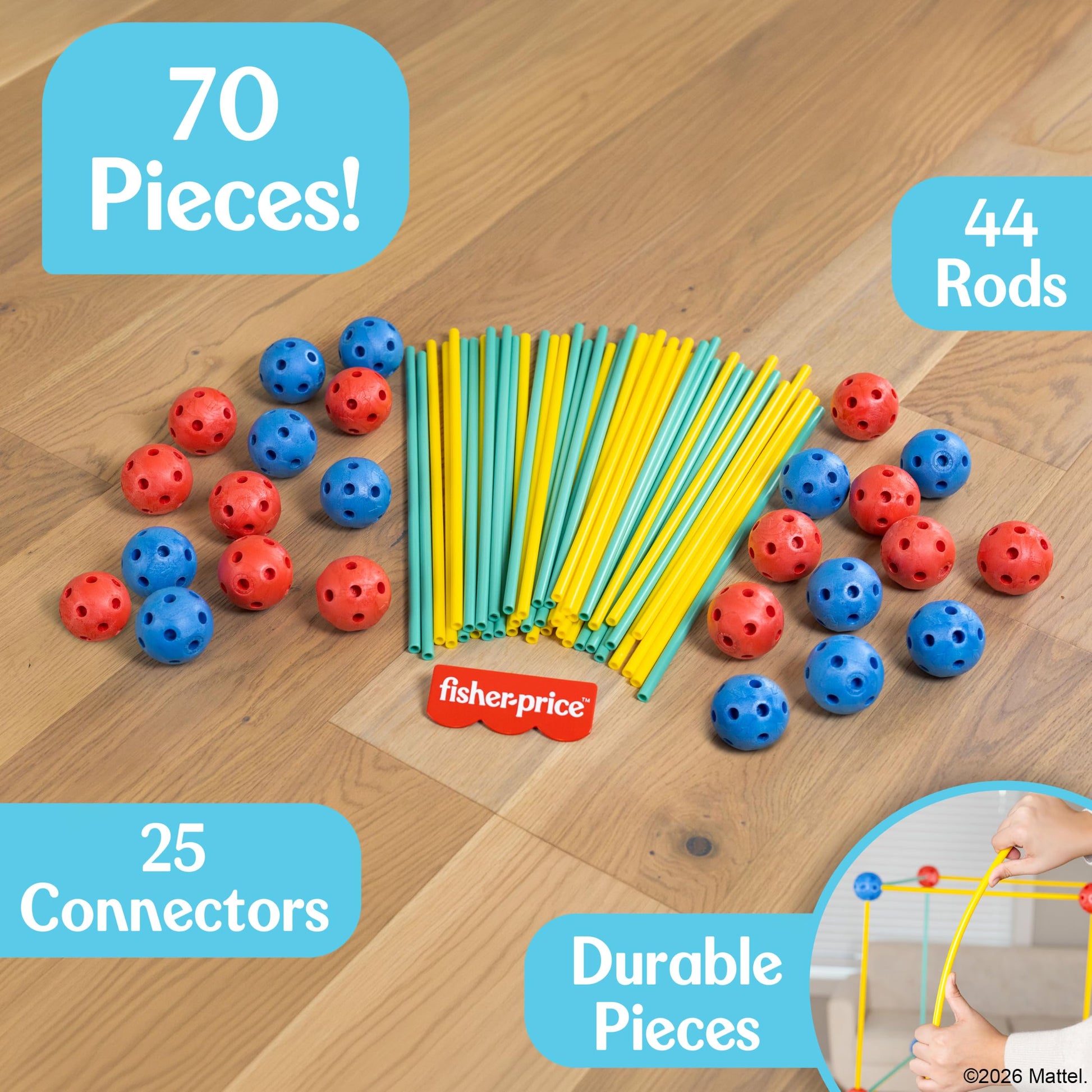 Fisher-Price™ Create Your Way Fort Builder - 70 Piece Fort Building Kit for Kids, Build Your Own Indoor Fort, Construction Set with Rods