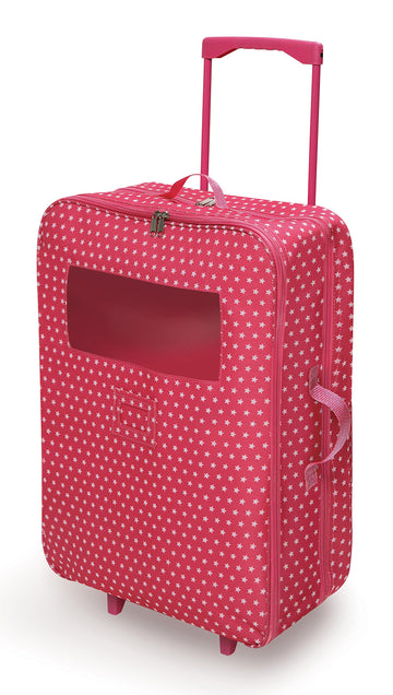 Badger Basket Double Trolley Doll Carrier with Two Sleeping Bags and Pillows - Perfect for 18-Inch Dolls in Pink Star Design