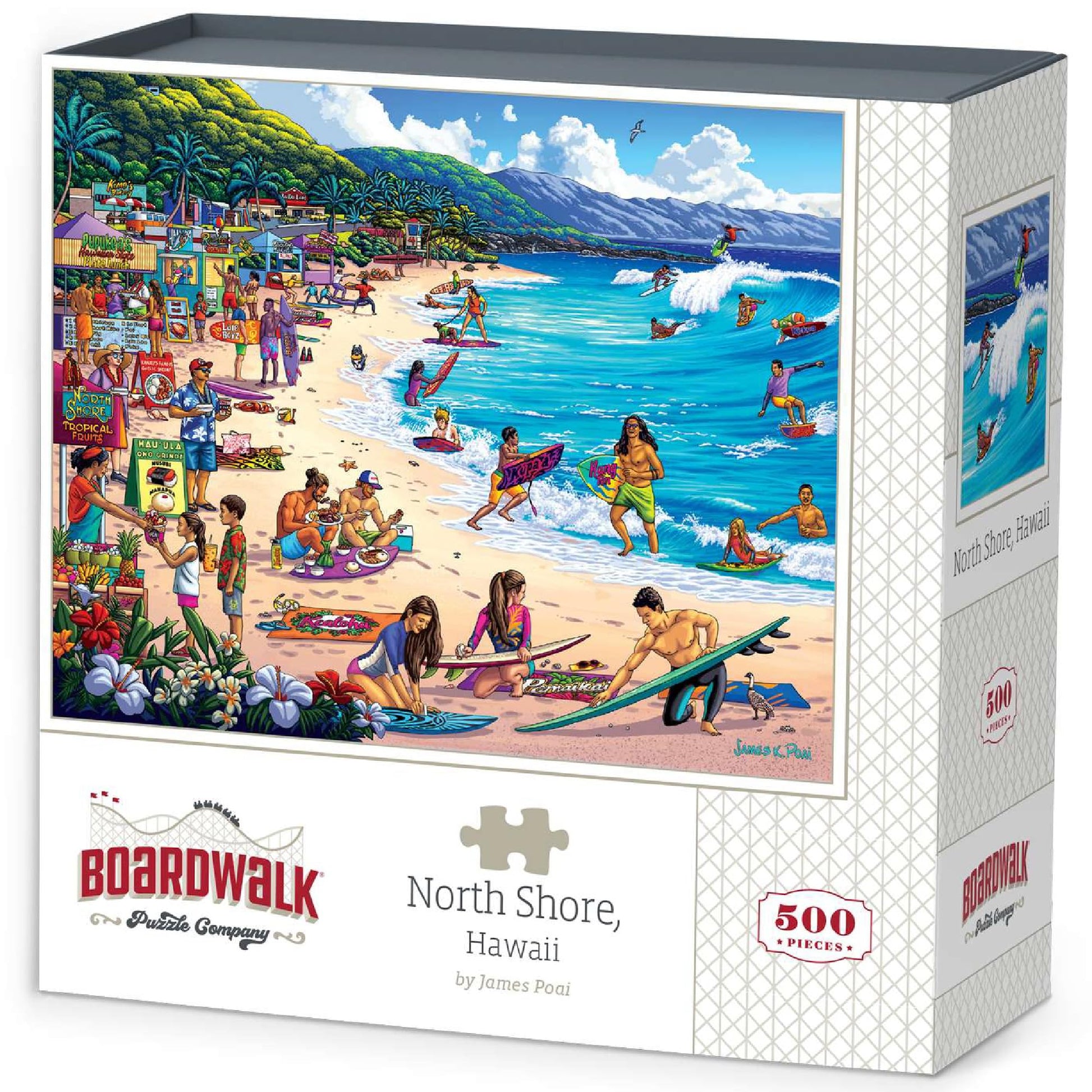 Boardwalk North Shore, Hawaii 500 Piece Jigsaw Puzzle Beach Surf Tropical Puzzles with Premium Box, Gift for Adults and Family 16"x20"