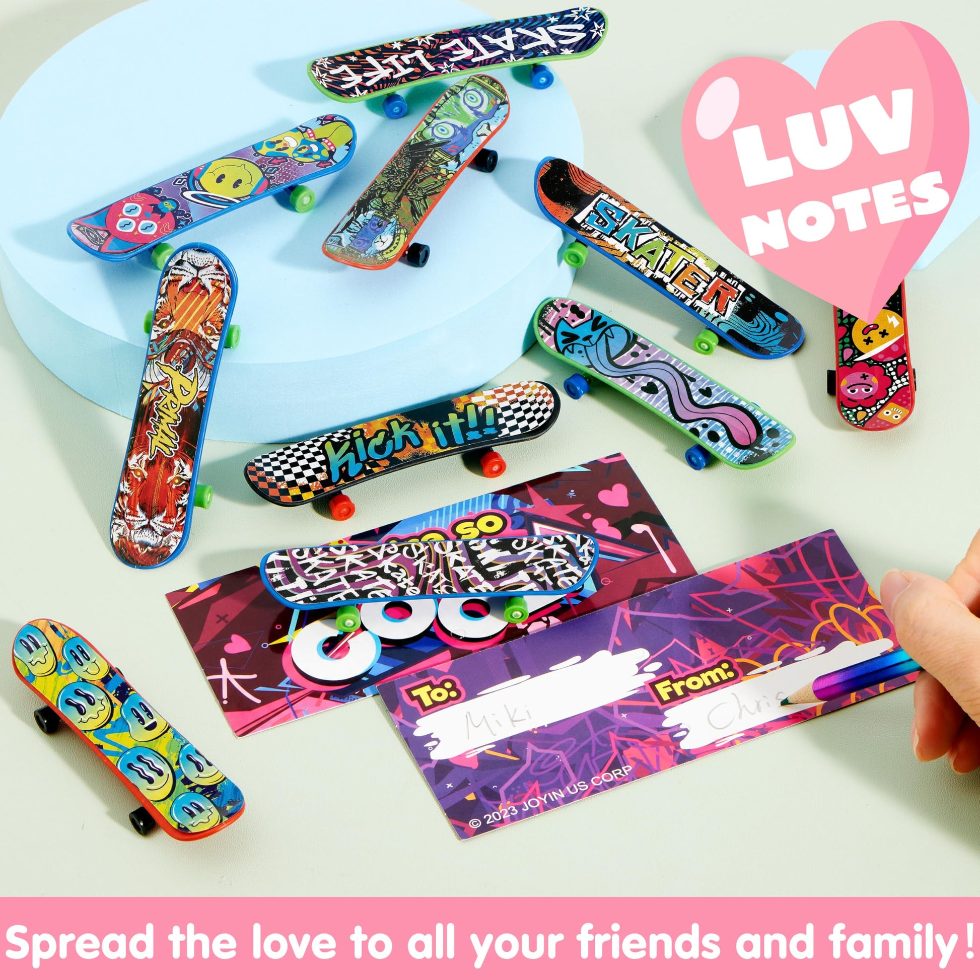 JOYIN 30 Packs Valentine's Day Mini Finger Skateboards with Cards, Classroom Exchange Gift for Kids, Kids Toys Party Favor, Classroom and Holiday
