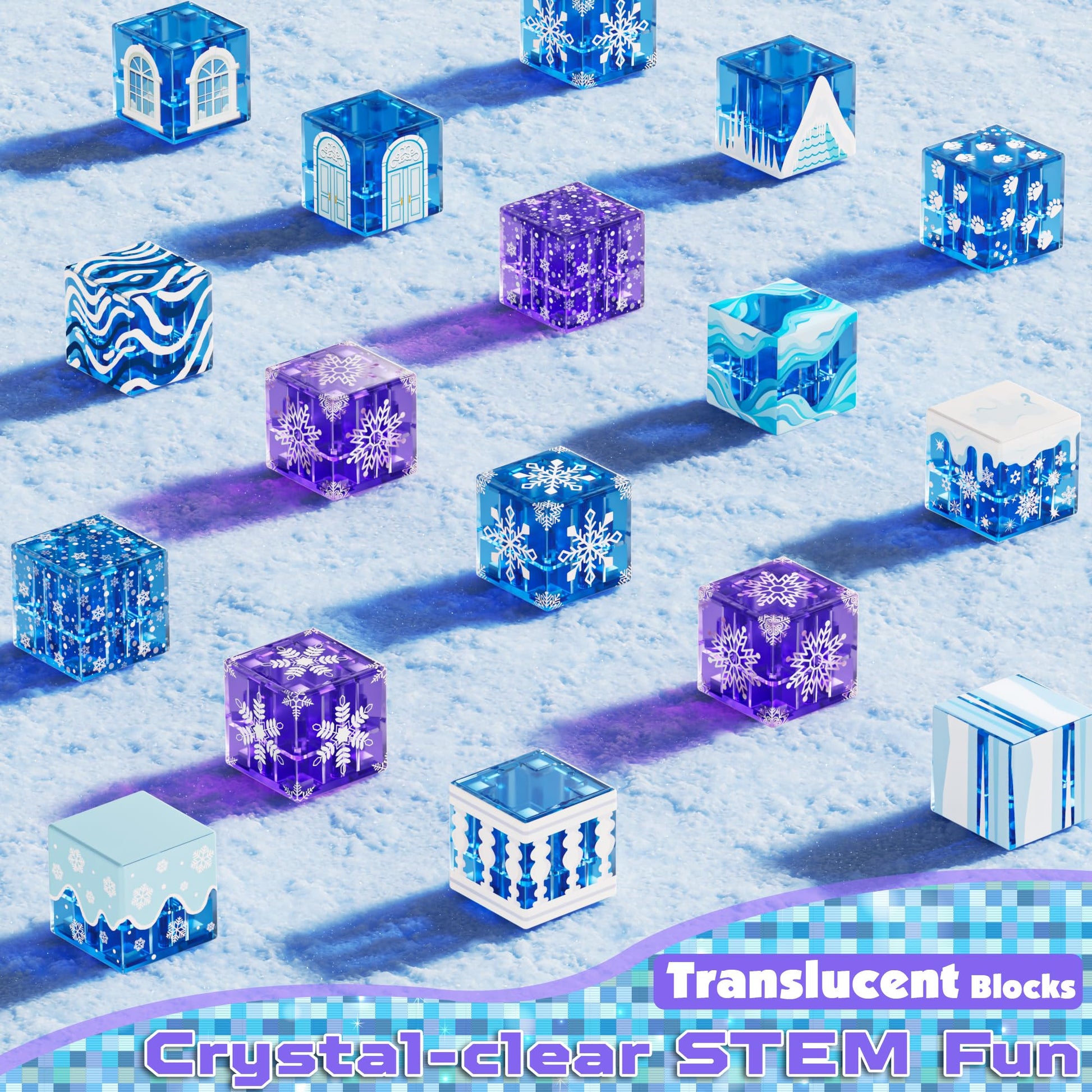 Magnetic Blocks - 100Pcs 0.8in Magnetic Building Block for Kids Ages 4-8, Transparent Magnet Block Blue Princess Castle, Frozen Magnetic Cubes Tiles