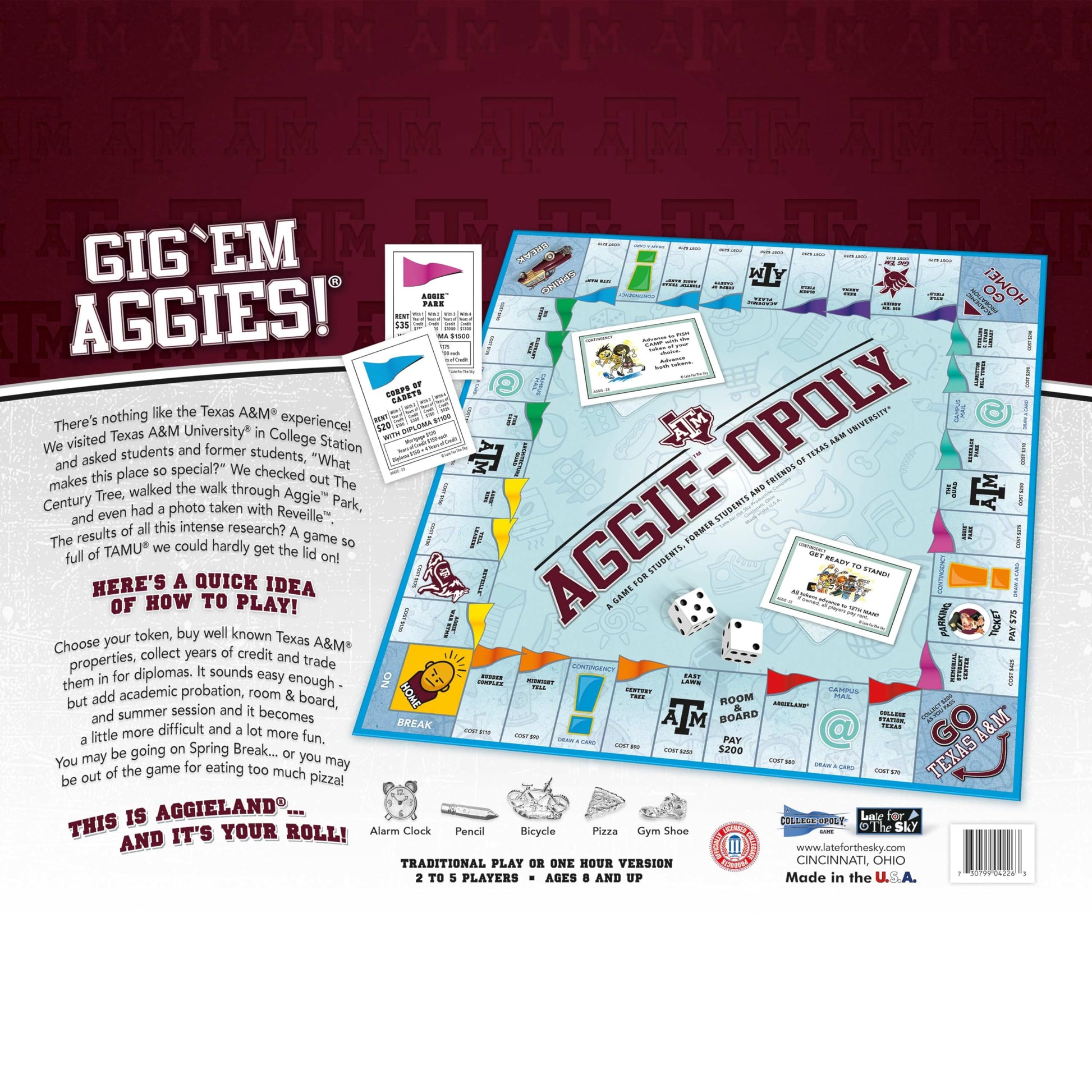 Late for The Sky: Aggie-Opoly - Texas A&M University Themed Family Board Game, Opoly-Style, Traditional Play Or 1 Hr Version, Ages 8+, 2-5 Players
