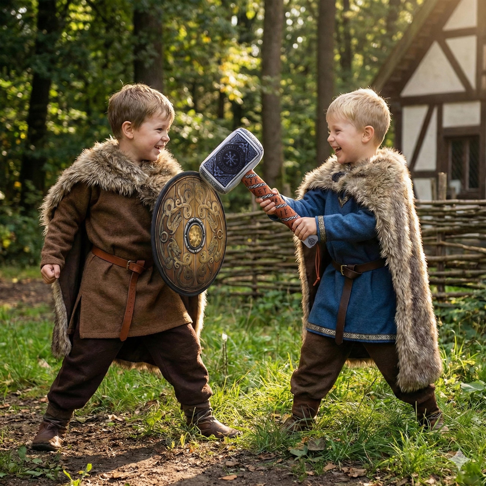 June Garden Little Vikings Soft Plush Hammer - Pretend Play Viking Weapon for Kids - 13” Nordic Inspired Toy