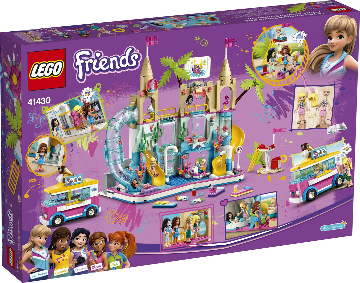LEGO Friends Summer Fun Water Park 41430 Set Featuring Friends Stephanie, Emma, Olivia and Mason Buildable Mini-Doll Figures, Perfect Set for Creative