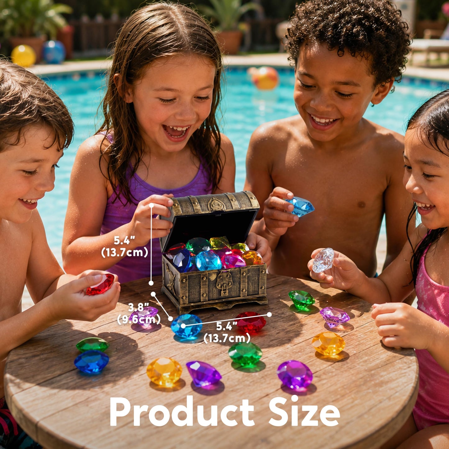 Sloosh Diving Gems Pool Toys, 16 Big Colorful Diamond with Pirate Treasure Chest,Swim Dive Toy for Kids Underwater Gemstone Swimming Training Gift