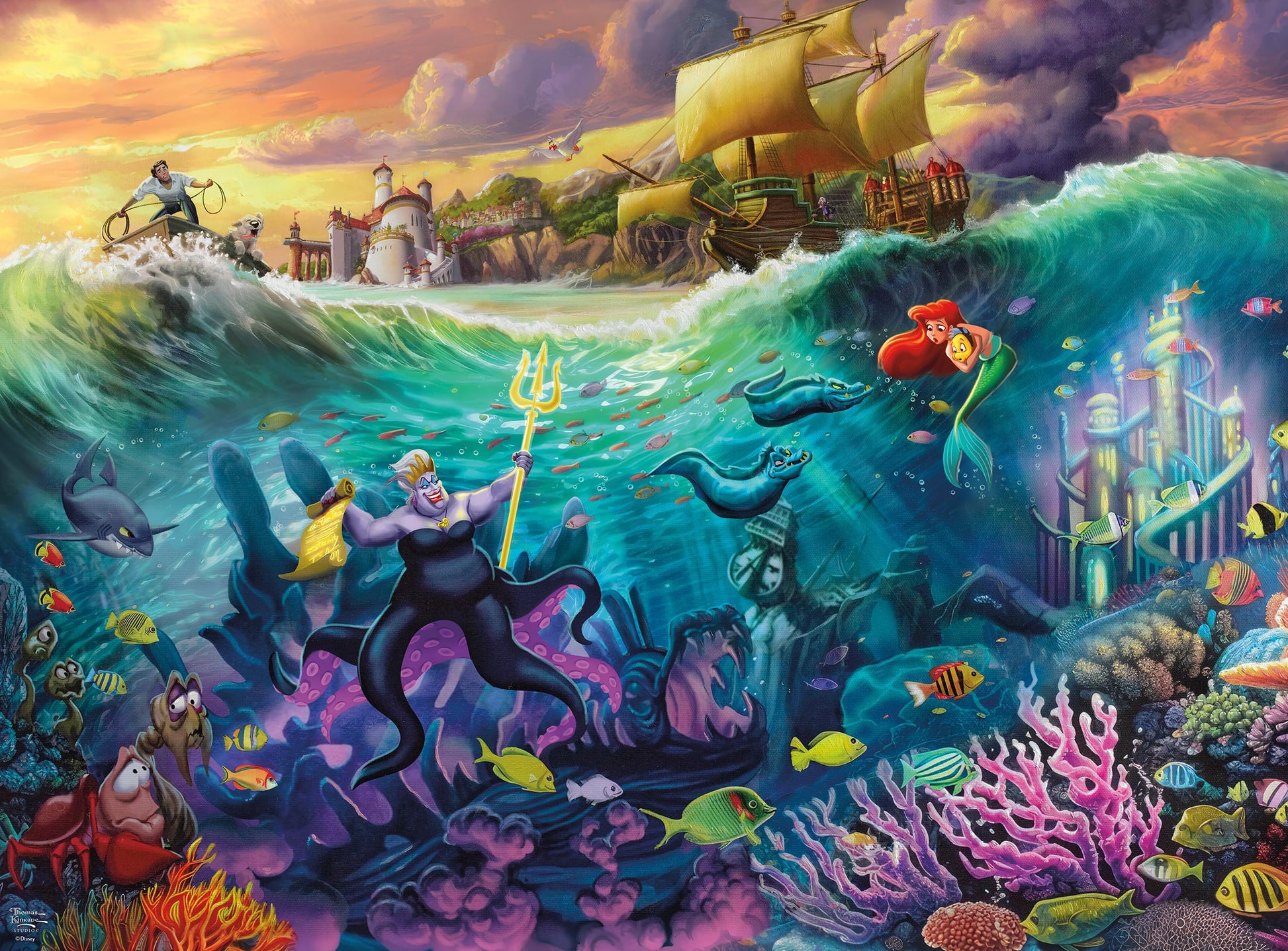 Buffalo Games - Thomas Kinkade Disney Ursula 1000 Piece Puzzle Silver Select Premium Jigsaw Puzzle with Full Color Reference Poster