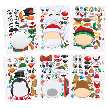JOYIN 24 Pcs Christmas Make-a-face Stickers, Make Your Own Characters Mix and Match Sticker Sheets with Christmas Elf, Santa Santa, Snowman, Penguin