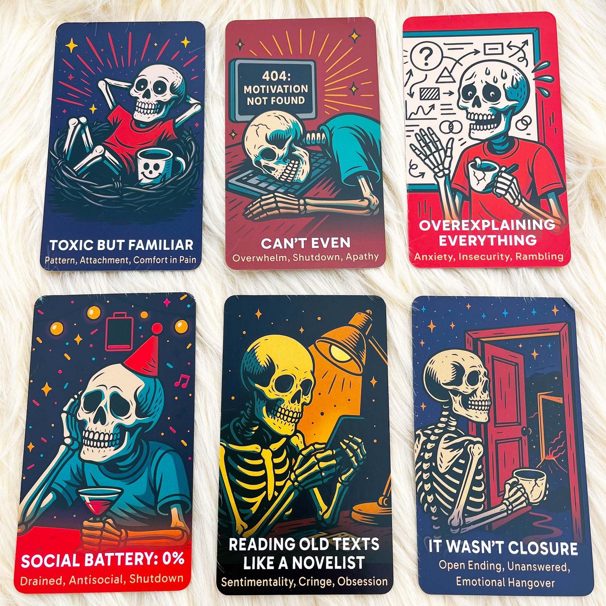 DPEHAKMK The Dead Inside Oracle Deck, 54 Dark Humor Skeleton Oracle Cards for Beginners, Funny Halloween Skeleton Oracle Cards, Shadow Work Deck