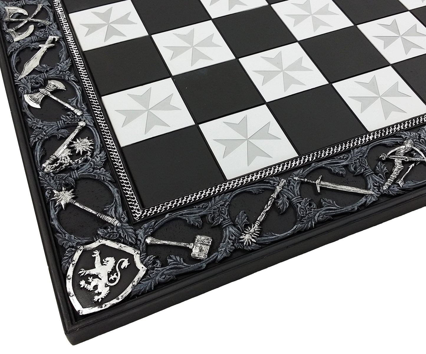 HPL 17" Medieval Times Maltese Cross Chess Board Black and Silver with 1 5/8" Squares