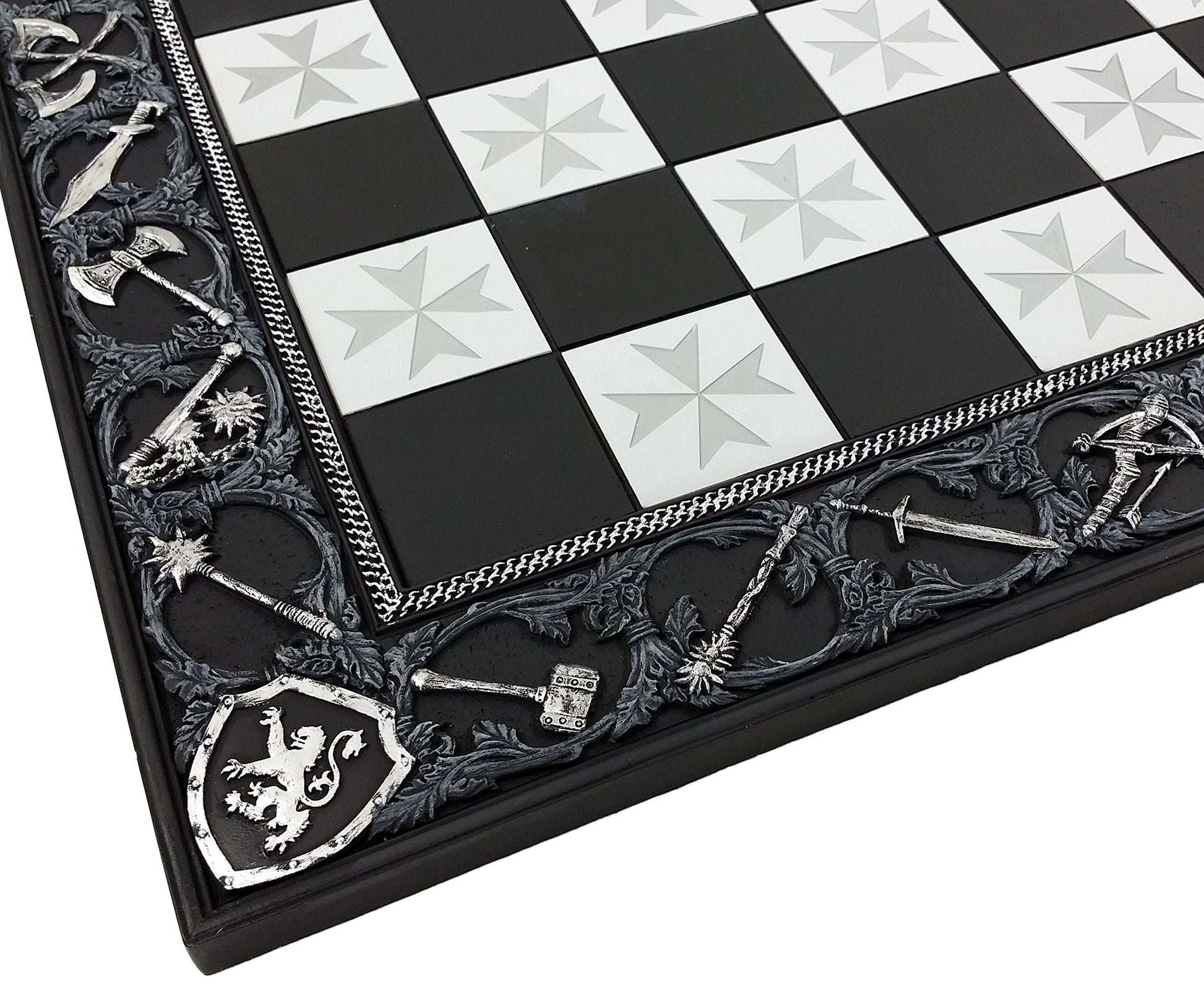HPL 17" Medieval Times Maltese Cross Chess Board Black and Silver with 1 5/8" Squares