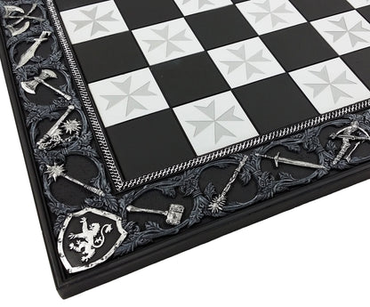 HPL 17" Medieval Times Maltese Cross Chess Board Black and Silver with 1 5/8" Squares