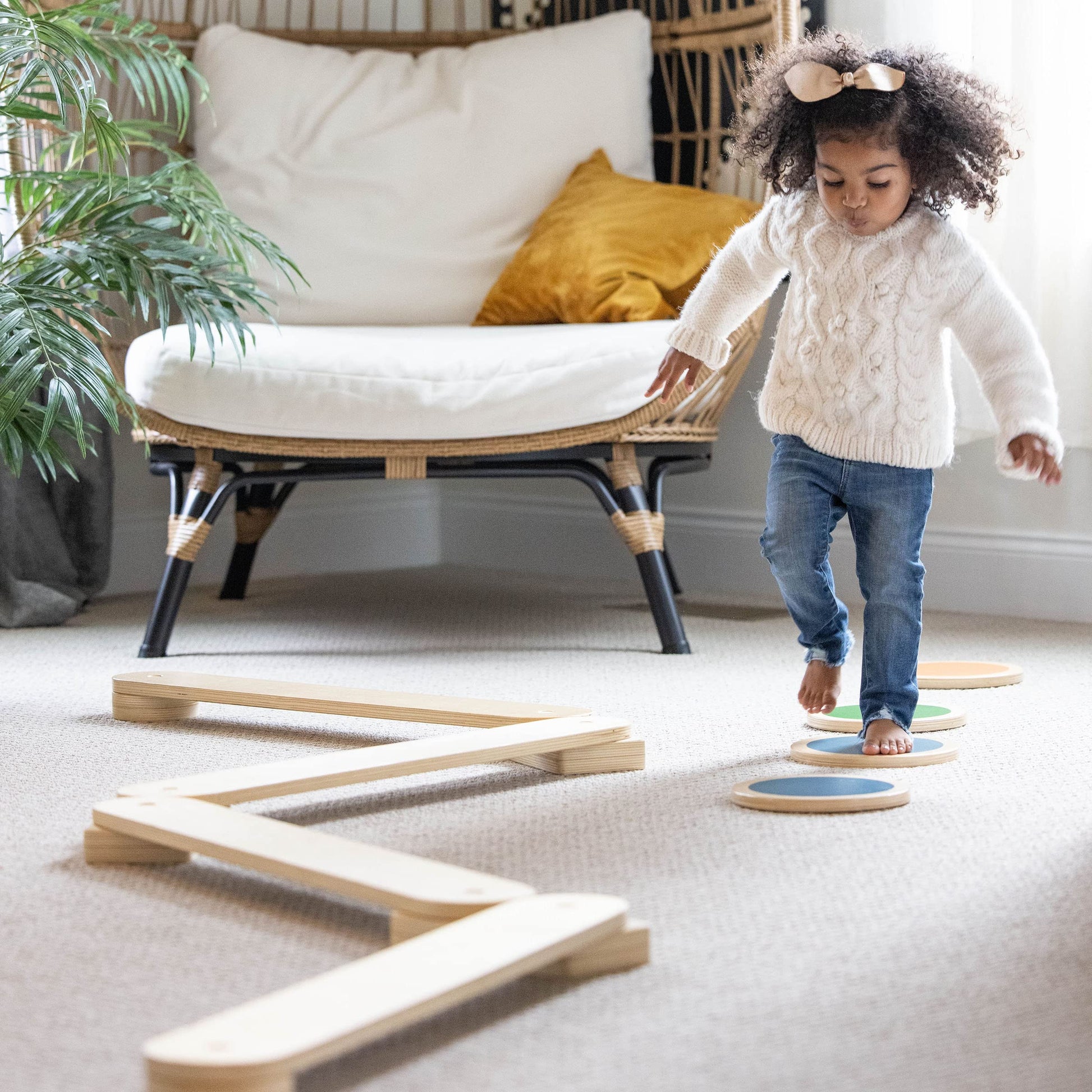 Little Partners Learn 'N Balance Toddler Balance Beam and Stepping Stones Set for Kids, Wooden Indoor Children's Activity Toy with 4 Colorful Stones