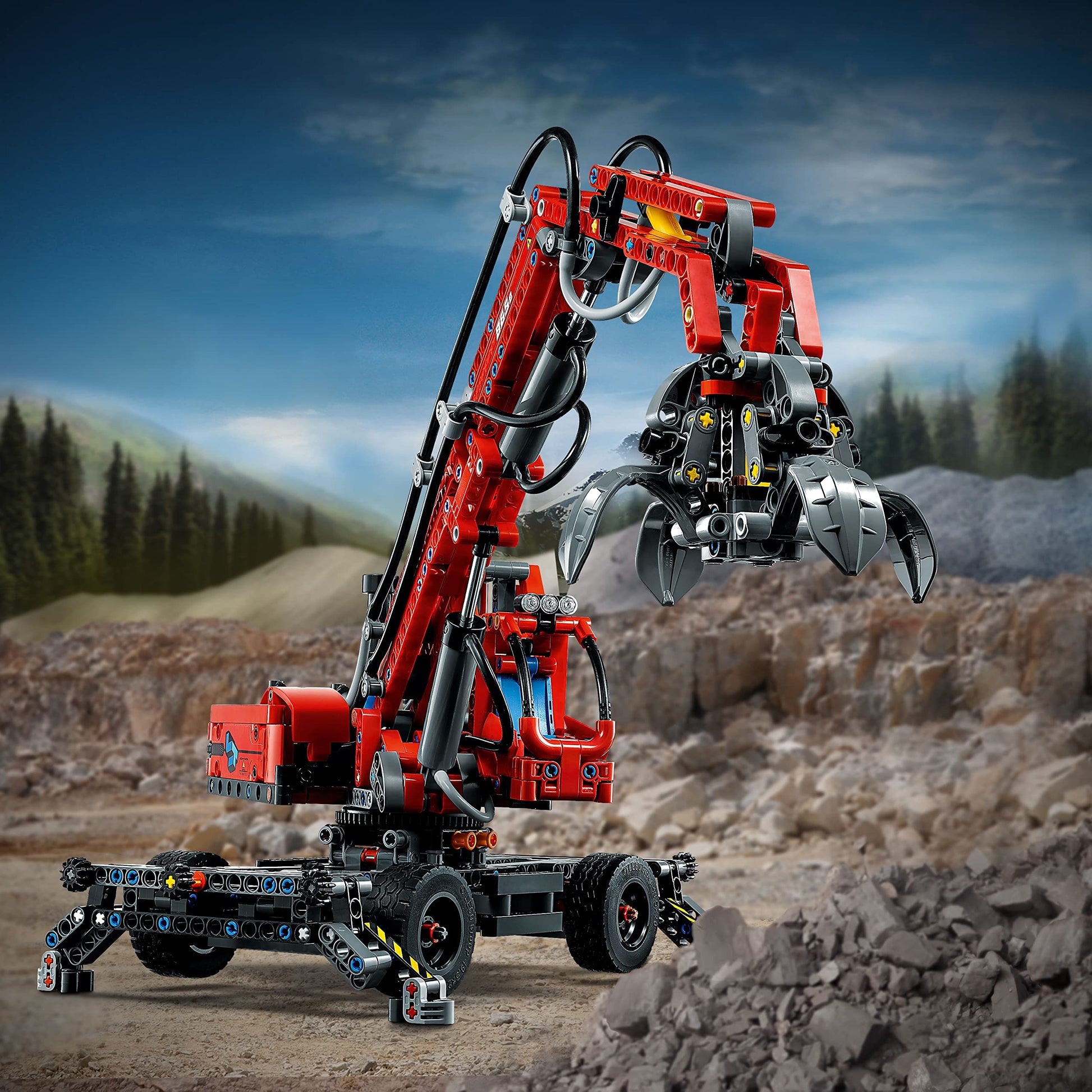 LEGO Technic Material Handler 42144, Mechanical Model Crane Toy, with Manual and Pneumatic Functions, Construction Truck Building Set, Educational