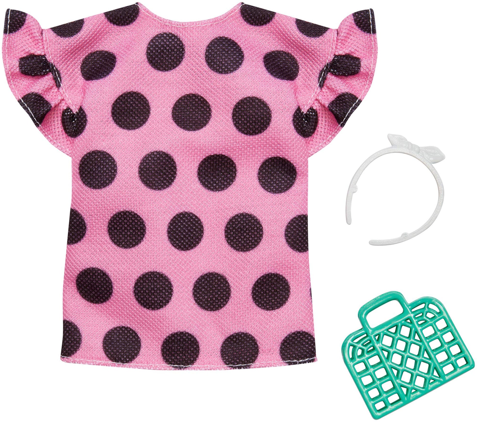 Barbie Complete Looks Doll Clothes, Outfit Dolls Featuring Neon Pink Shirt Dress with Polka Dots Plus 2 Accessories, Gift for 3 to 8 Year Olds