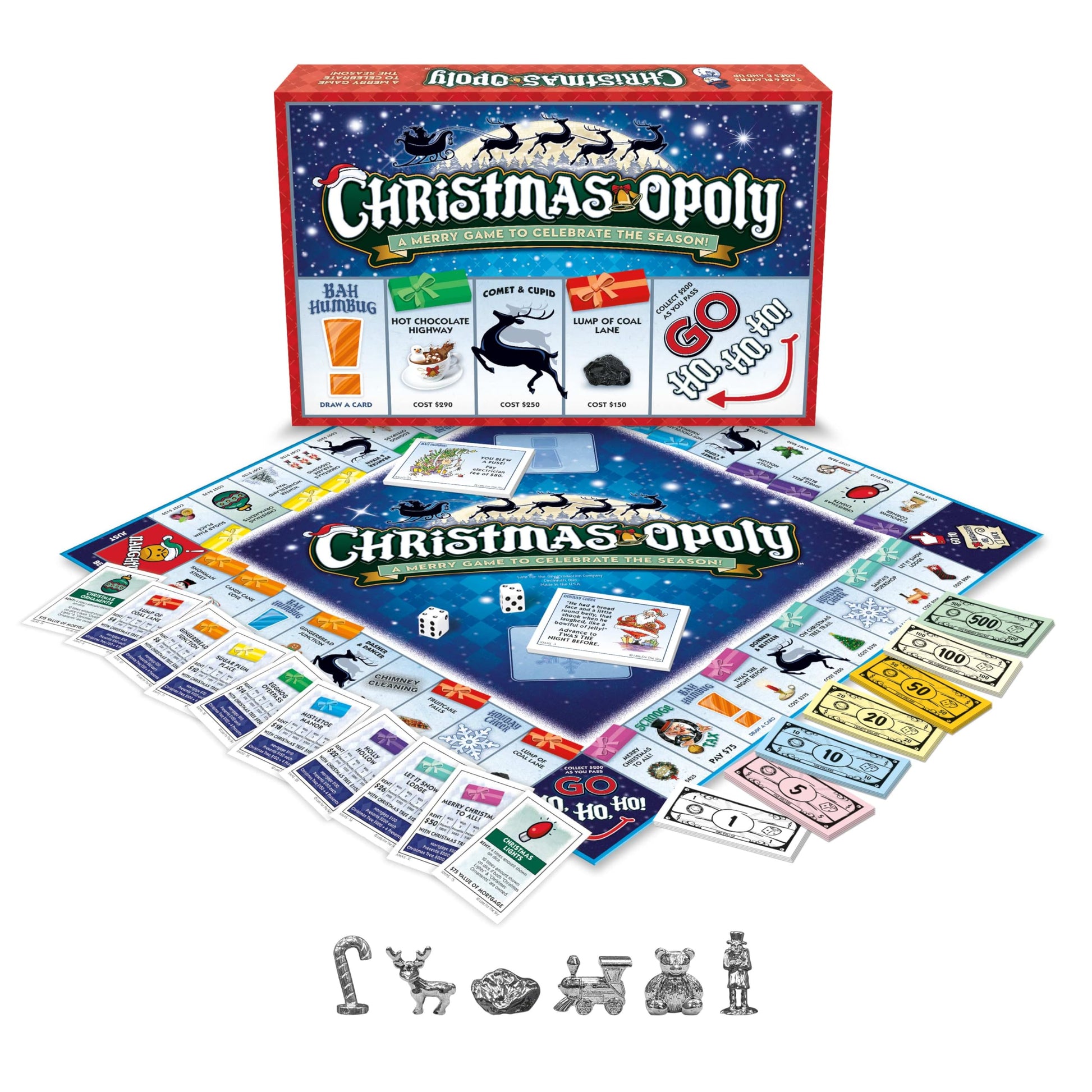 Late for the Sky Christmas-Opoly Board Game - Family Holiday Party Game for 2-6 Players, Ages 8+, Festive Collect-and-Trade Play, Classic or 60-Minute