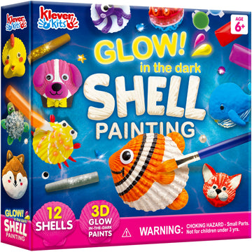 Klever Kits 12 Glow in The Dark Sea Shell Painting Kit-Arts & Crafts for Boys and Girls Ages 6-12, Art Supplies, Kids Craft Paint Kits, Creative Art