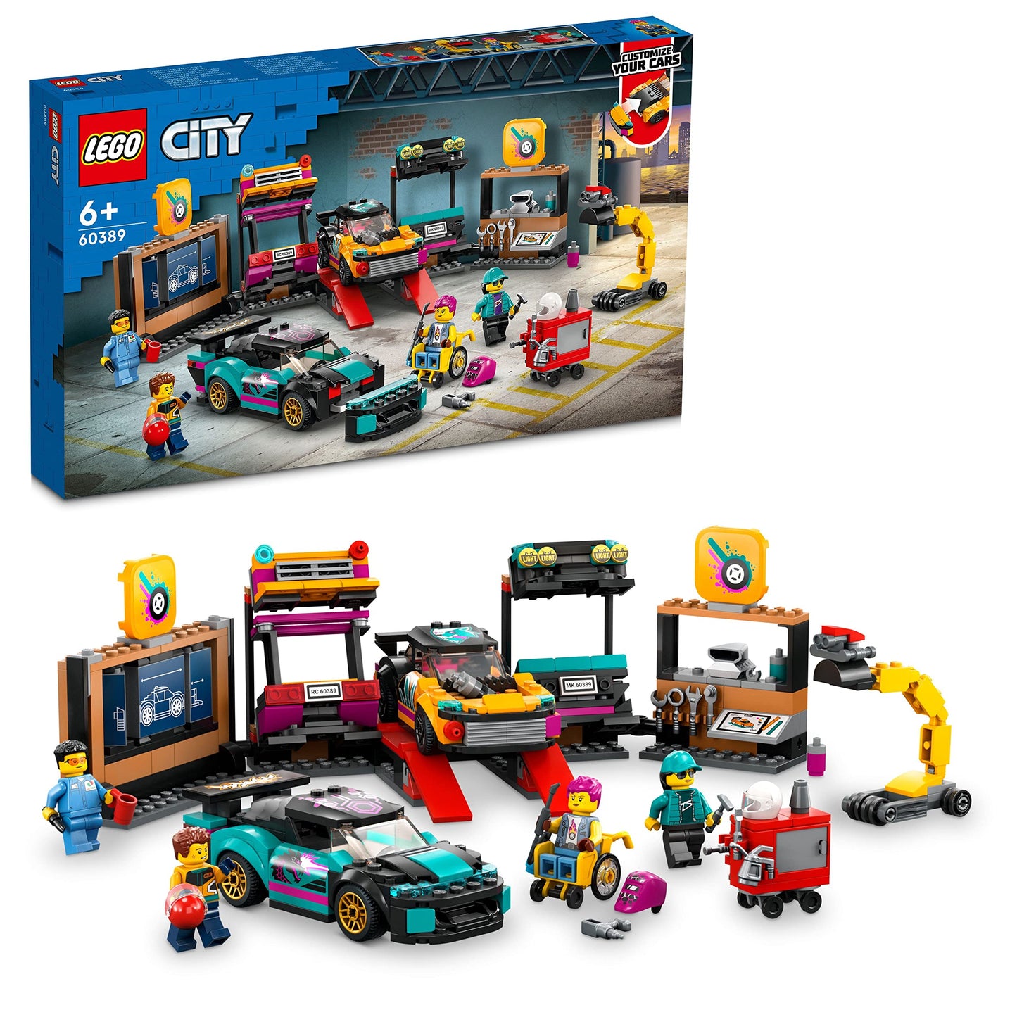 LEGO City Custom Car Garage, Toy Garage Building Set with 2 Customizable Cars, Pretend Play Mechanic Toy with 4 Mini Figures, Birthday Gift Idea for