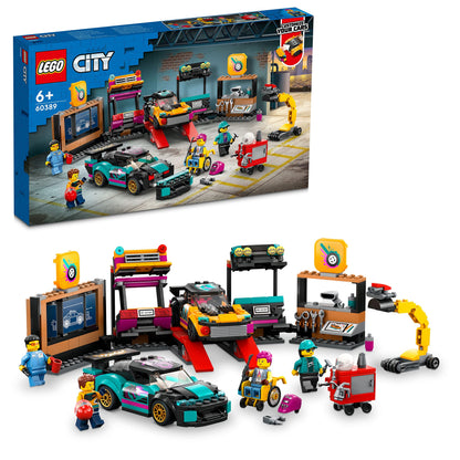 LEGO City Custom Car Garage, Toy Garage Building Set with 2 Customizable Cars, Pretend Play Mechanic Toy with 4 Mini Figures, Birthday Gift Idea for