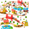 110PCS Wooden Train Set - Toy Magnetic Trains with Wooden Track Set for Kids Ages 3-8, City Scene Railway Set, Perfect Easter Birthday Gift