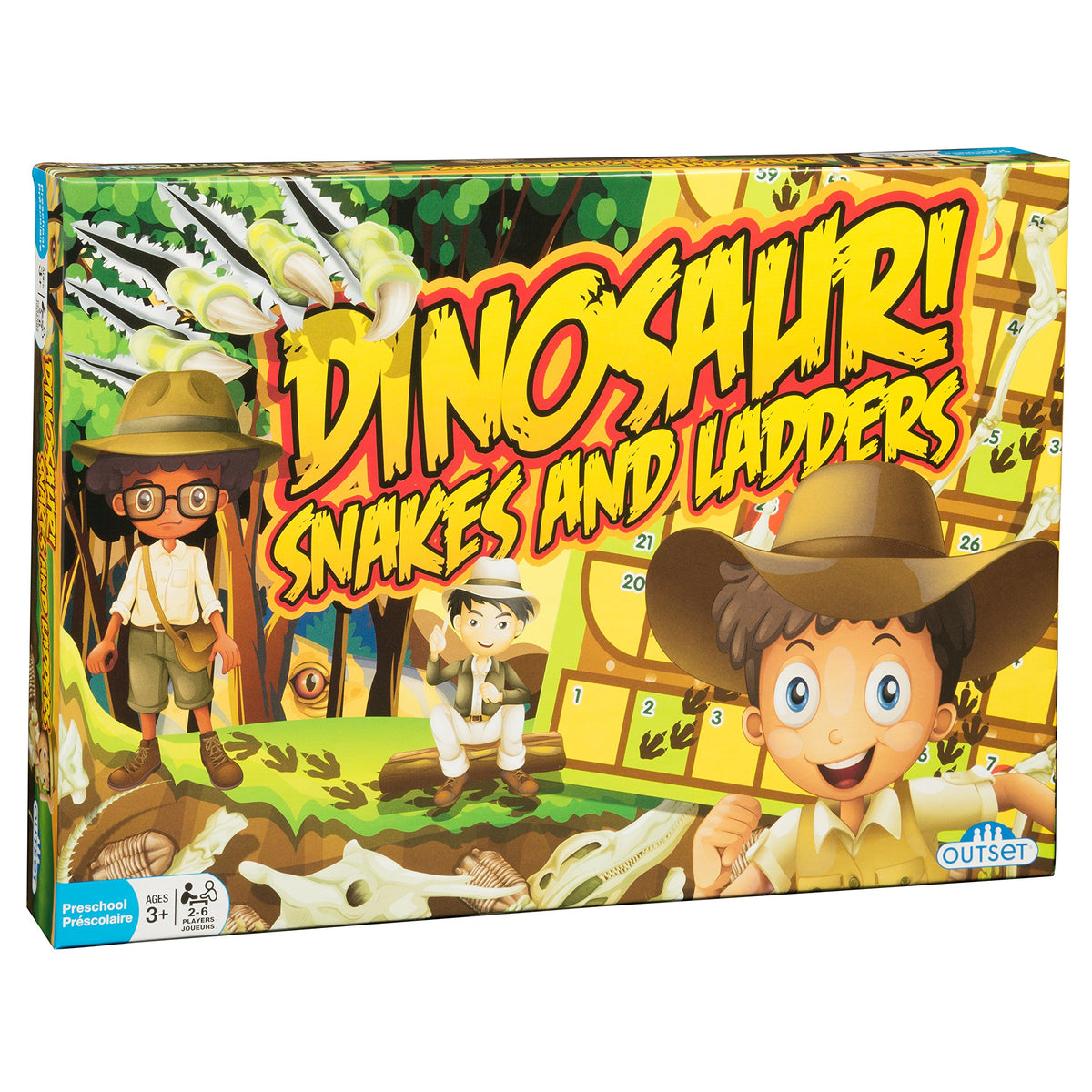 Dinosaur Snakes and Ladders Preschool Game - No Reading Required - Early Learning Basic Couting Game for Kids Ages 3 and up - for 2 to 6 Players by