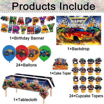 52Pcs Monster Truck Birthday Decorations, Party Supplies for Monster Truck