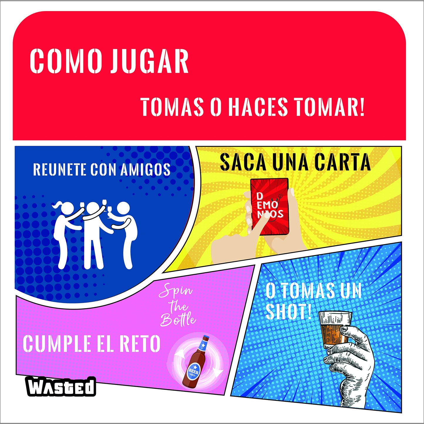 WASTED - The Party Game by Happy Ending Games - Gaming Cards - Board Game of Dares (Spanish Version)