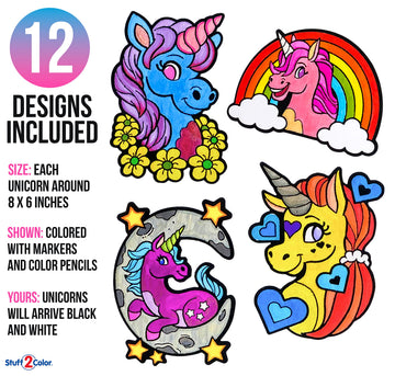 Color Your Own Velvet Unicorns - 12 Pack - Beautiful Arts and Crafts Coloring Fun for All Ages - Decorate Your Room, Color with Friends, Party Favors