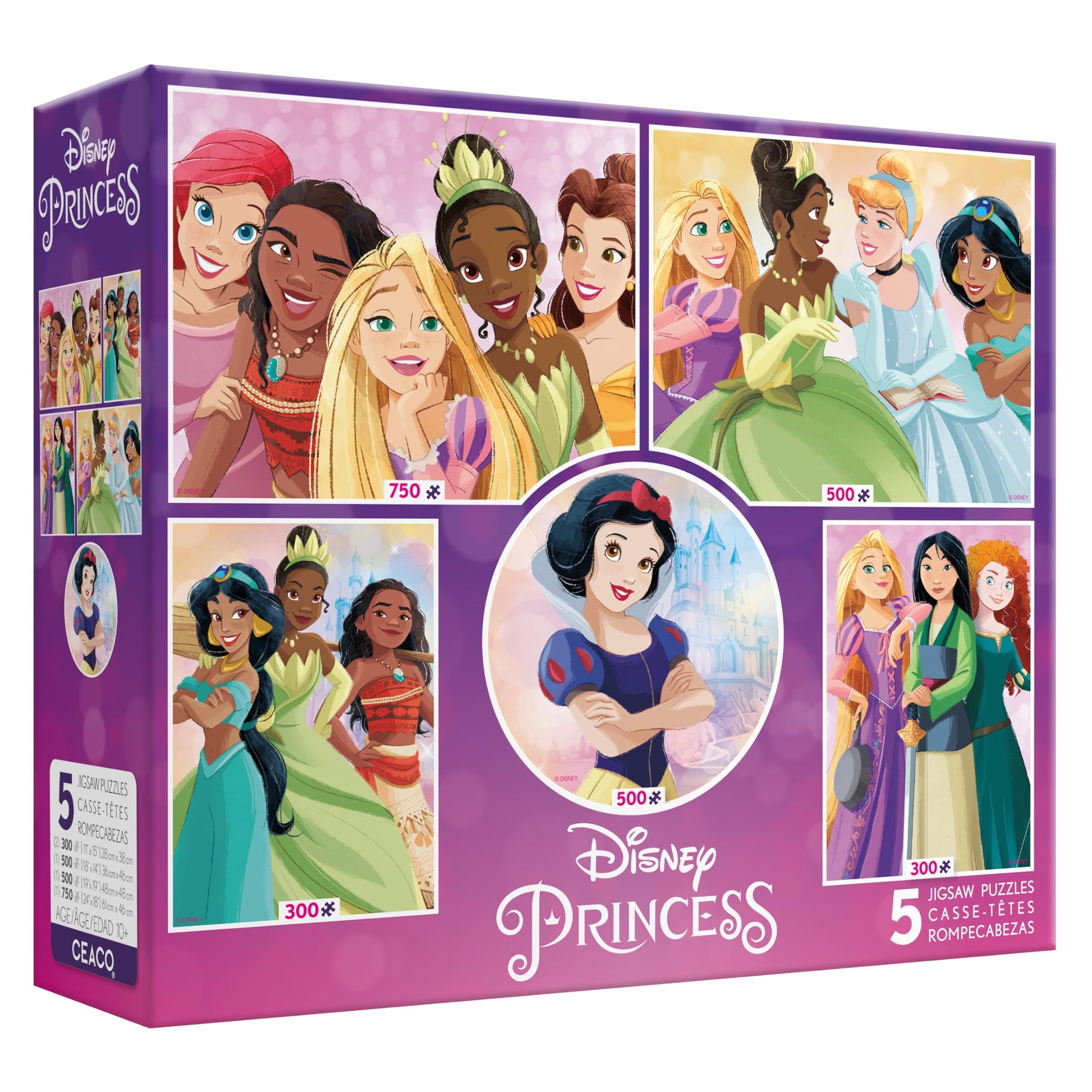 Ceaco - Disney Princess Collection - 5 Pack, 300-750 Piece Jigsaw Puzzles