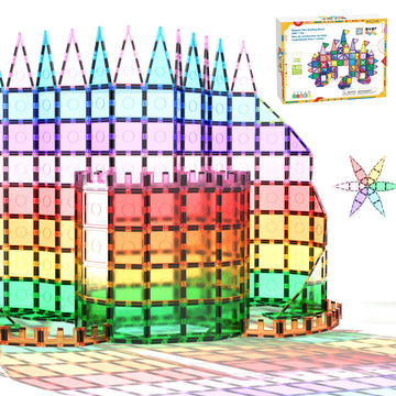 Everplay 140 pc Castle Rocket Magnetic Tiles with Car Set Building Block Toys STEM Educational Learning Magnet Toy Preschool Montessori Boys & Girls