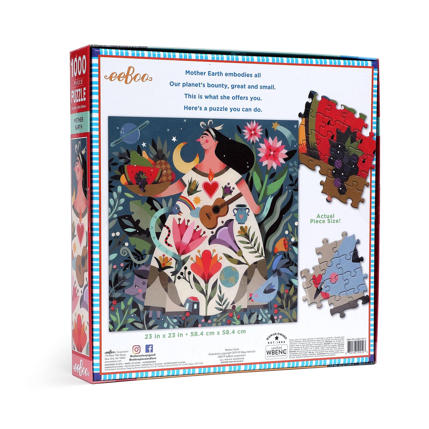 eeBoo 1000 Piece Puzzle - Mother Earth Jigsaw Puzzle for Adults, Square 23" x 23" Made with Recycled Board & Vegetable-Based Ink