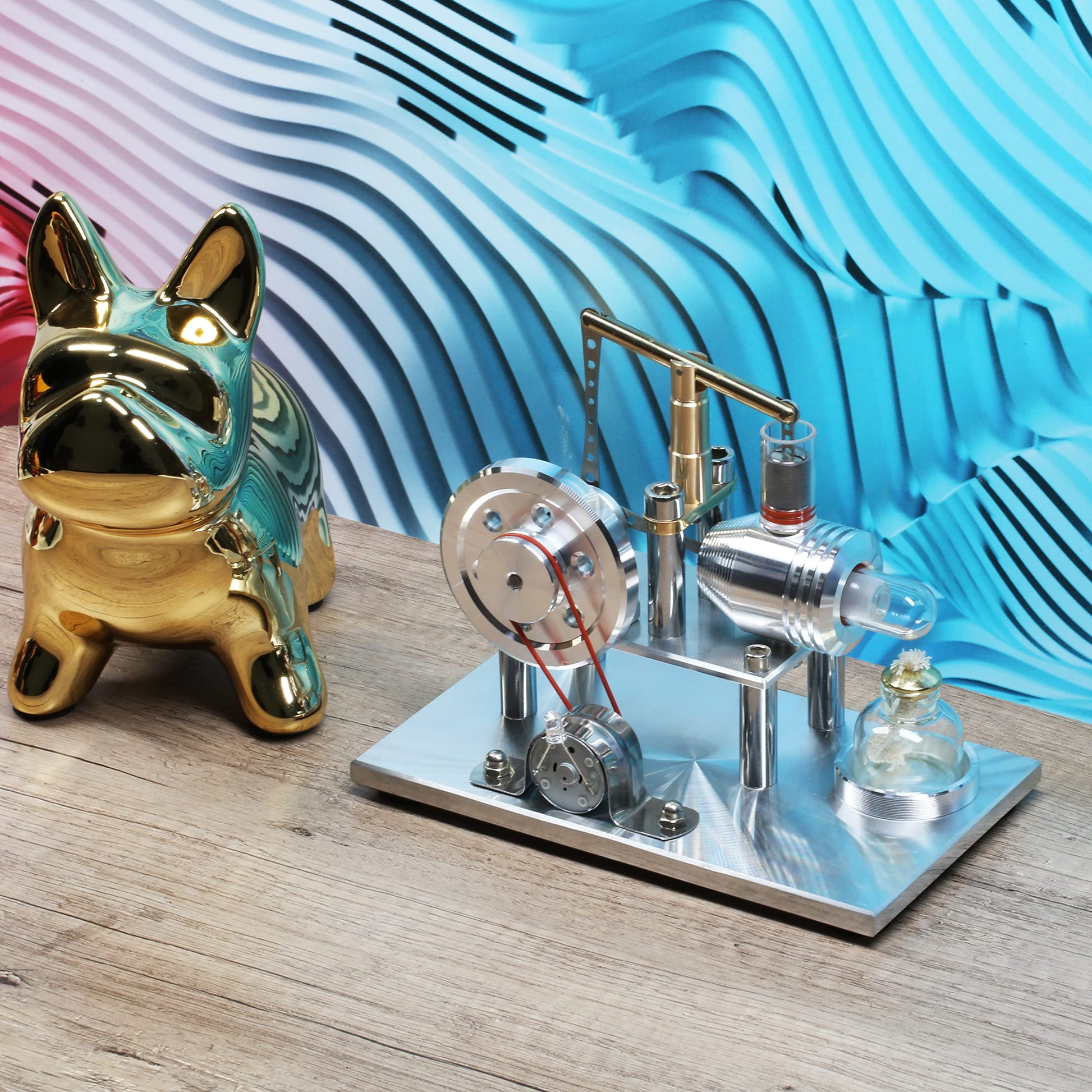 Sunnytech Hot Air Stirling Engine Motor Model Imagination Development Educational Toy Electricity Generator Colorful LED SC (SC02M)