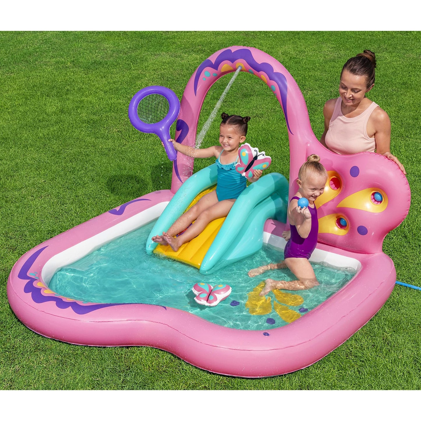 H2OGO! Inflatable Water Play Center & Pool - Butterfly Wonder - 71x71x46”, Slide, Sprinkler Arch, Catch Game, Splash & Wade, Outdoor, Toddlers-Kids 2+