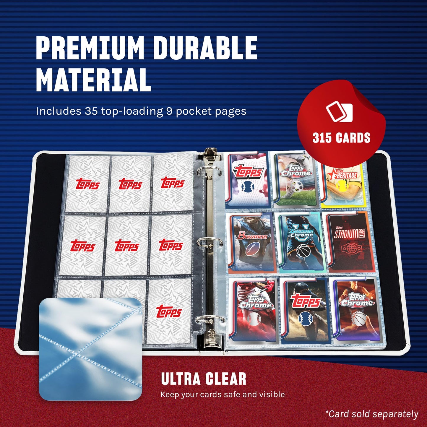 Topps Binder - 9 Pocket Trading Card Binder, Premium Durable Material, 35 Top-Loading Pages, 450 Card Capacity, Folder for Collectible Card Games